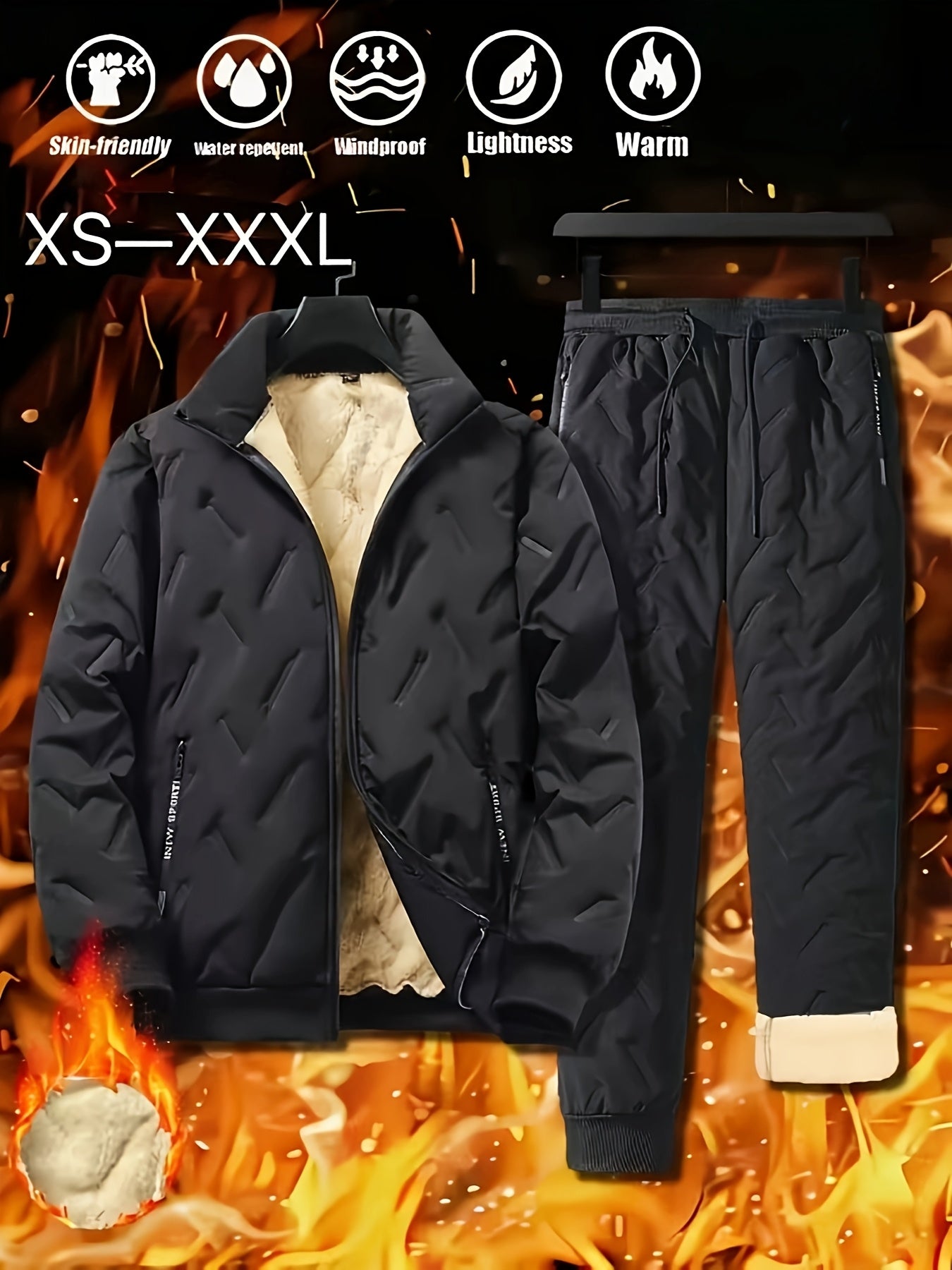 Romuald | Casual herensportkleding - Fluweelgevoerde Zip-Up jas & joggers, waterdicht, staande kraag