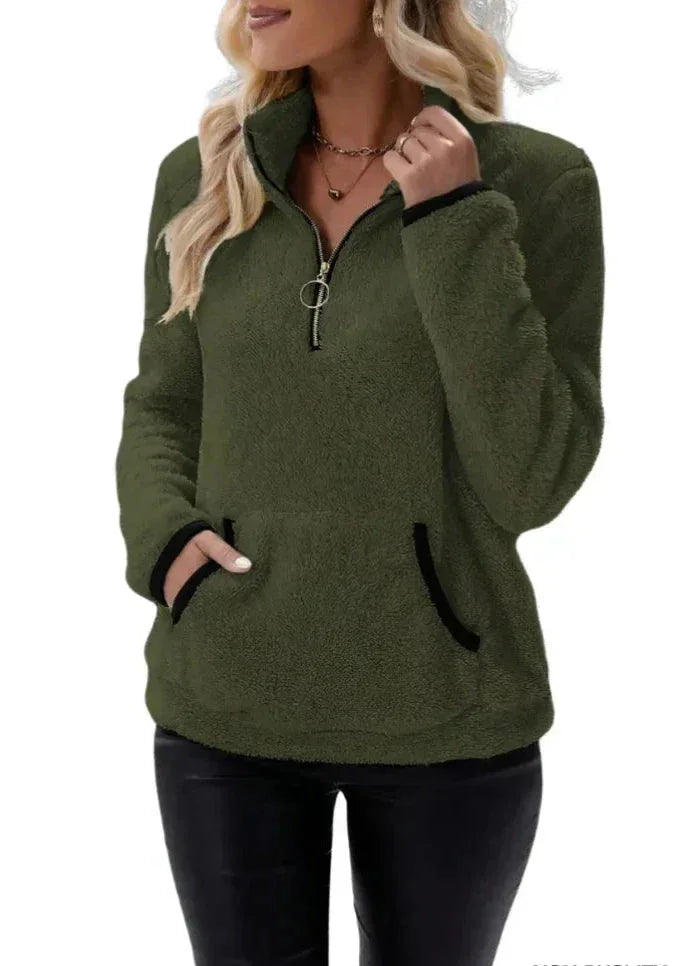 Eilina | Sherpa-trui, pullover met hoge kraag en halve ritssluiting – zachte, warme, comfortabele wintertop