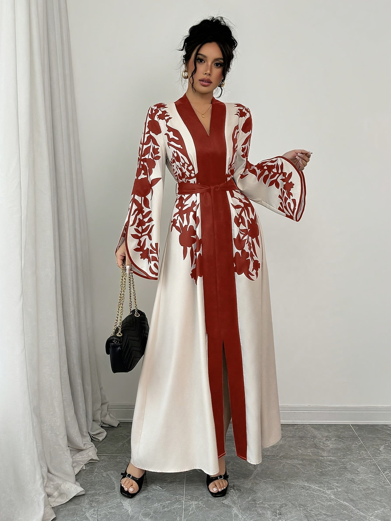 Lioris | Women's Floral Maxi Dress - Long Sleeves, Loose A-Line