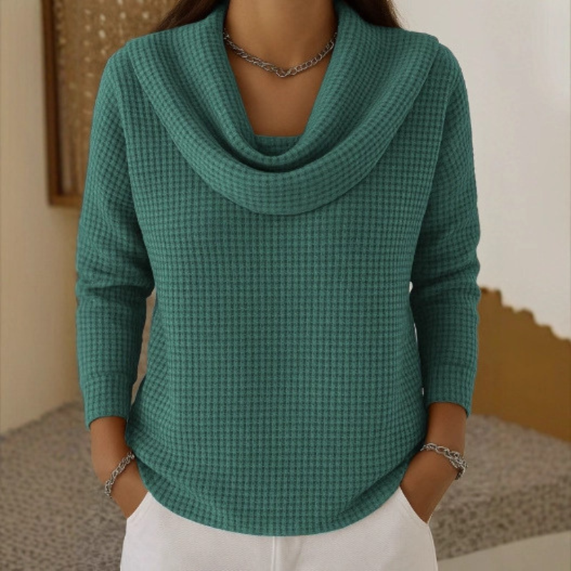Nymeris | Dames trui met wafelpatroon, elegante watervalhalslijn, casual en zakelijke gebreide top