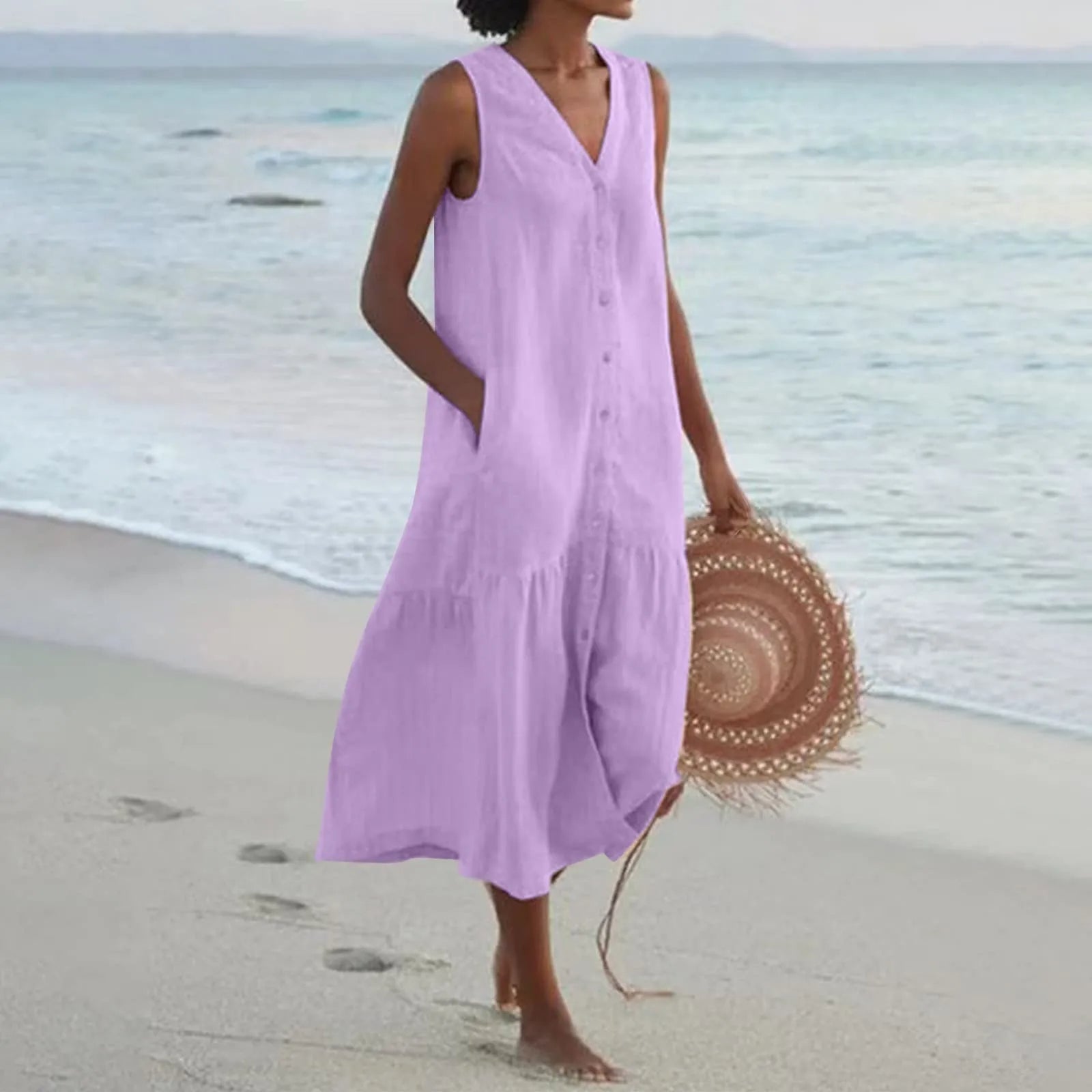 Linen V-neck dress - Nada