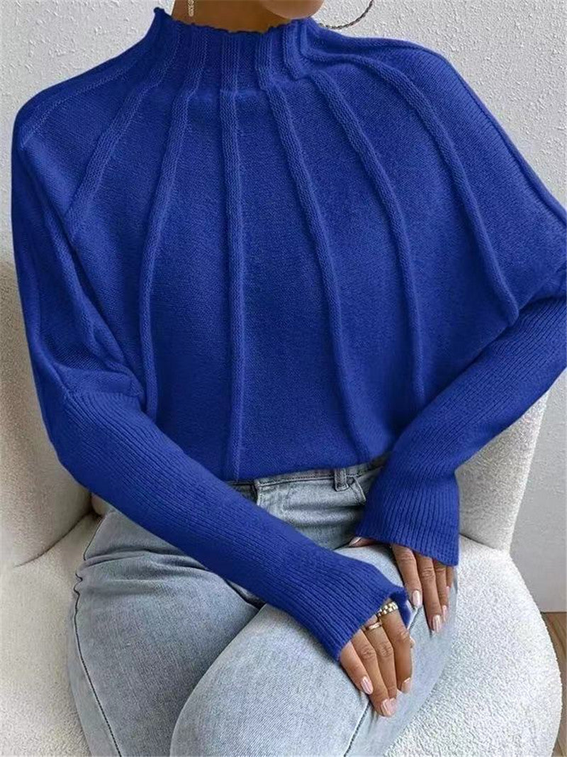 Nephele | Women's Round Neck Knitted Sweater - Soft, Cozy Batwing Jumper