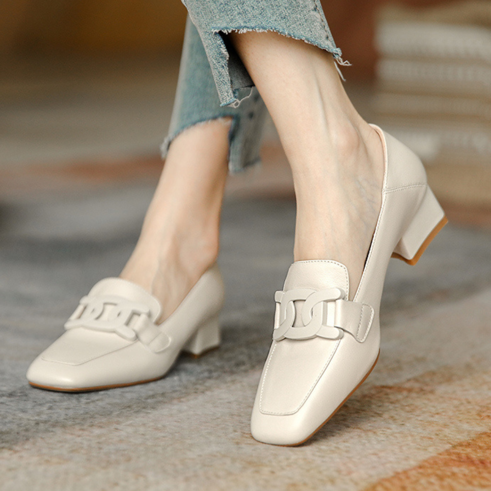 Evrynth | Dames leren loafers - Elegant gespdesign, dikke hakken