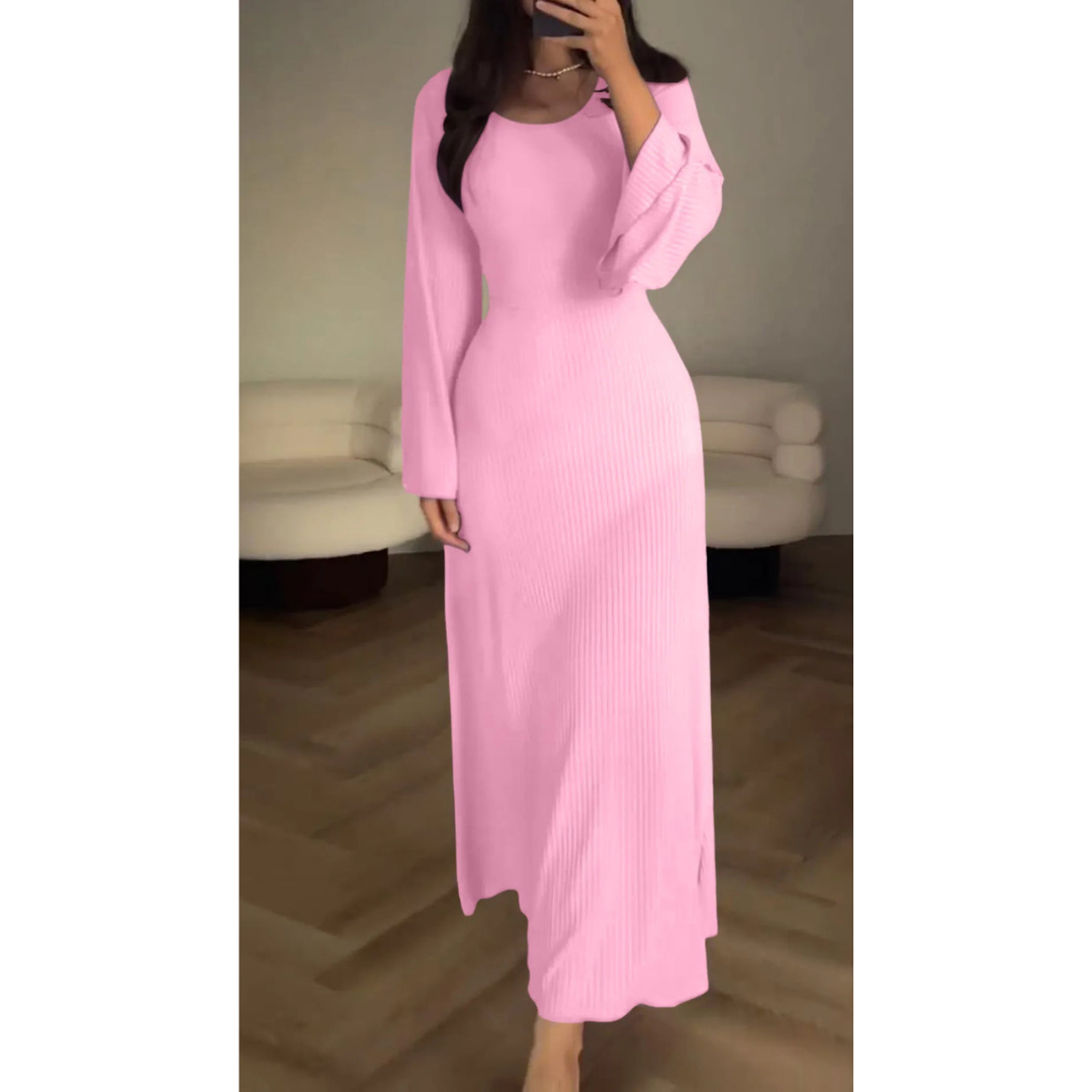 Selma | Ribbed Long Sleeve Maxi Dress - Elegant, comfortable dress
