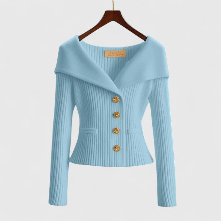 Zilith | Chique geribbelde gebreide vest, slim-fit trui met V-hals en opvallende knopen