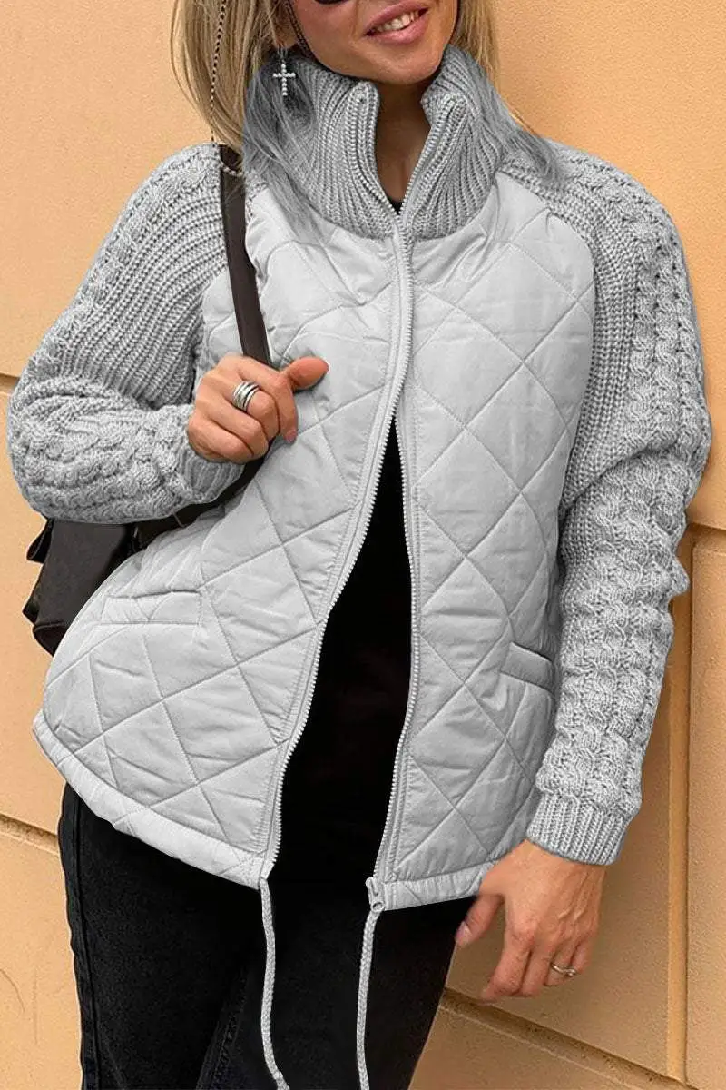 Mirren | Gebreid damesjack met rits - stijlvolle colourblock trui
