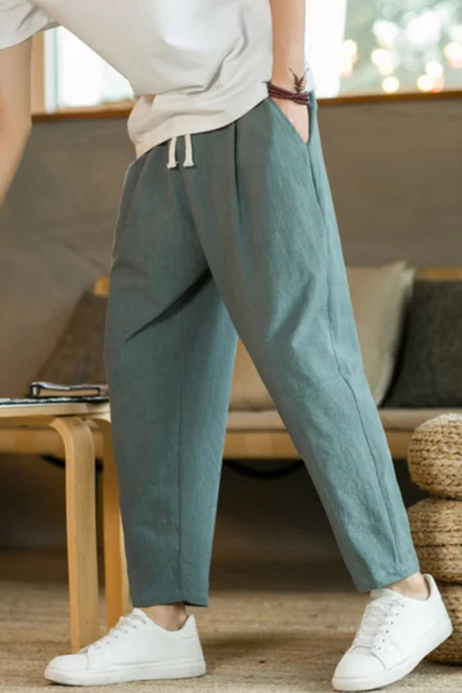 Yiorgos | Herenbroek van ademend katoen - Relaxed Fit, Taille met koord