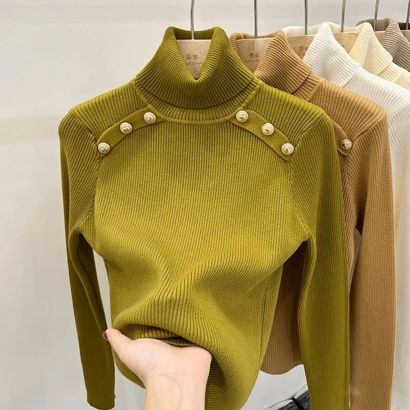 Baerise | Dames coltrui – Knoopaccenten, elegante wintertop met lange mouwen