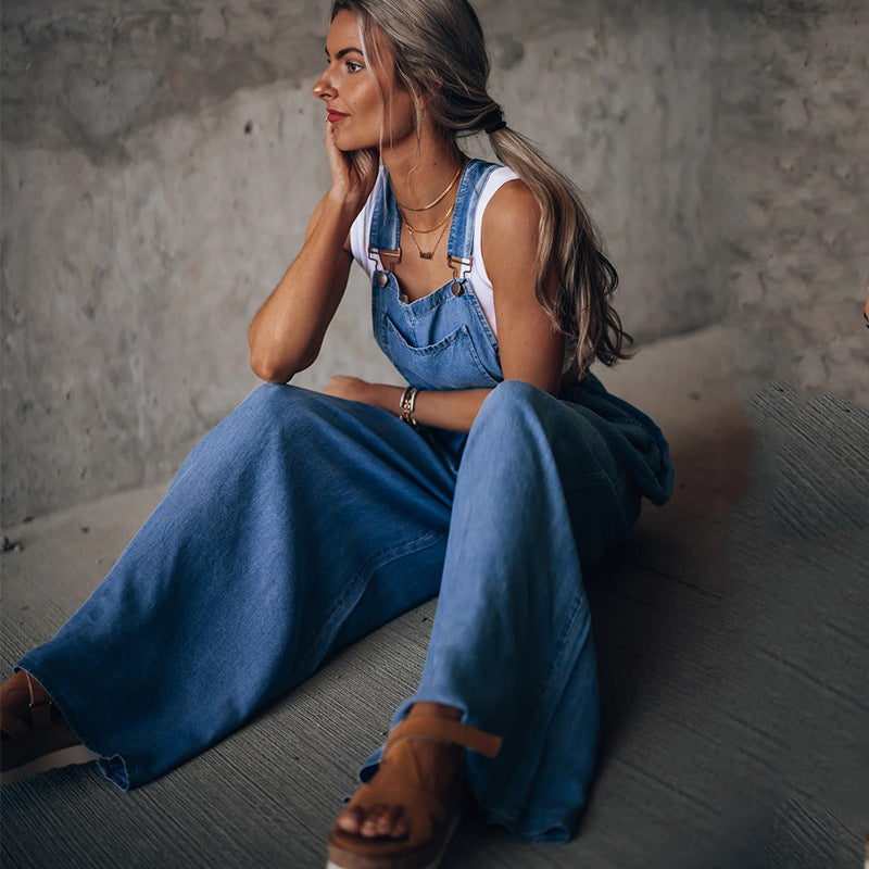Bertille | Women's denim wide-cut sleeveless jumpsuit