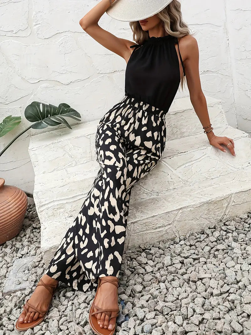 Leopard print wide-leg jumpsuit