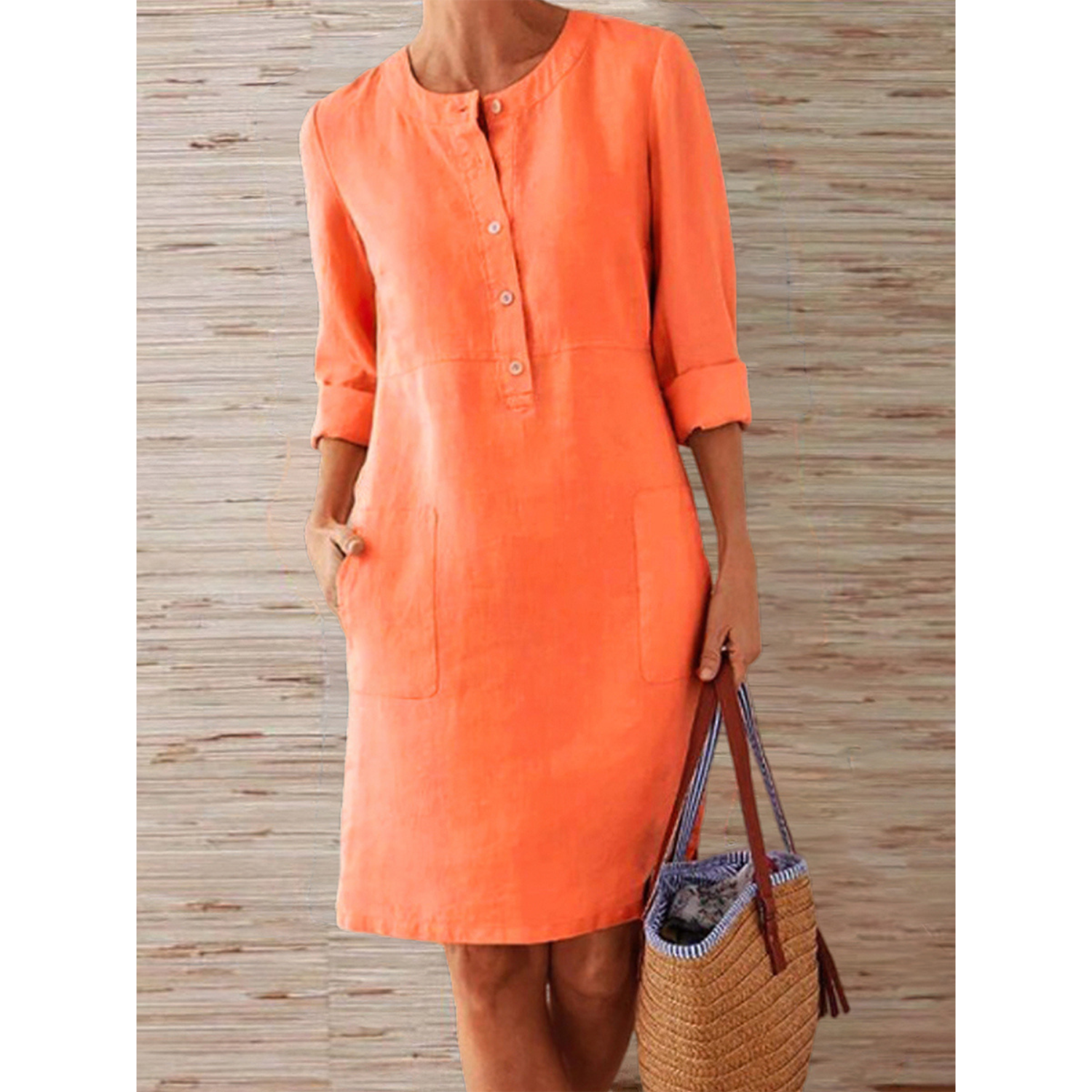 Fiamma | Linnen midi-jurk voor dames - 3/4 mouwen, Casual relaxed fit