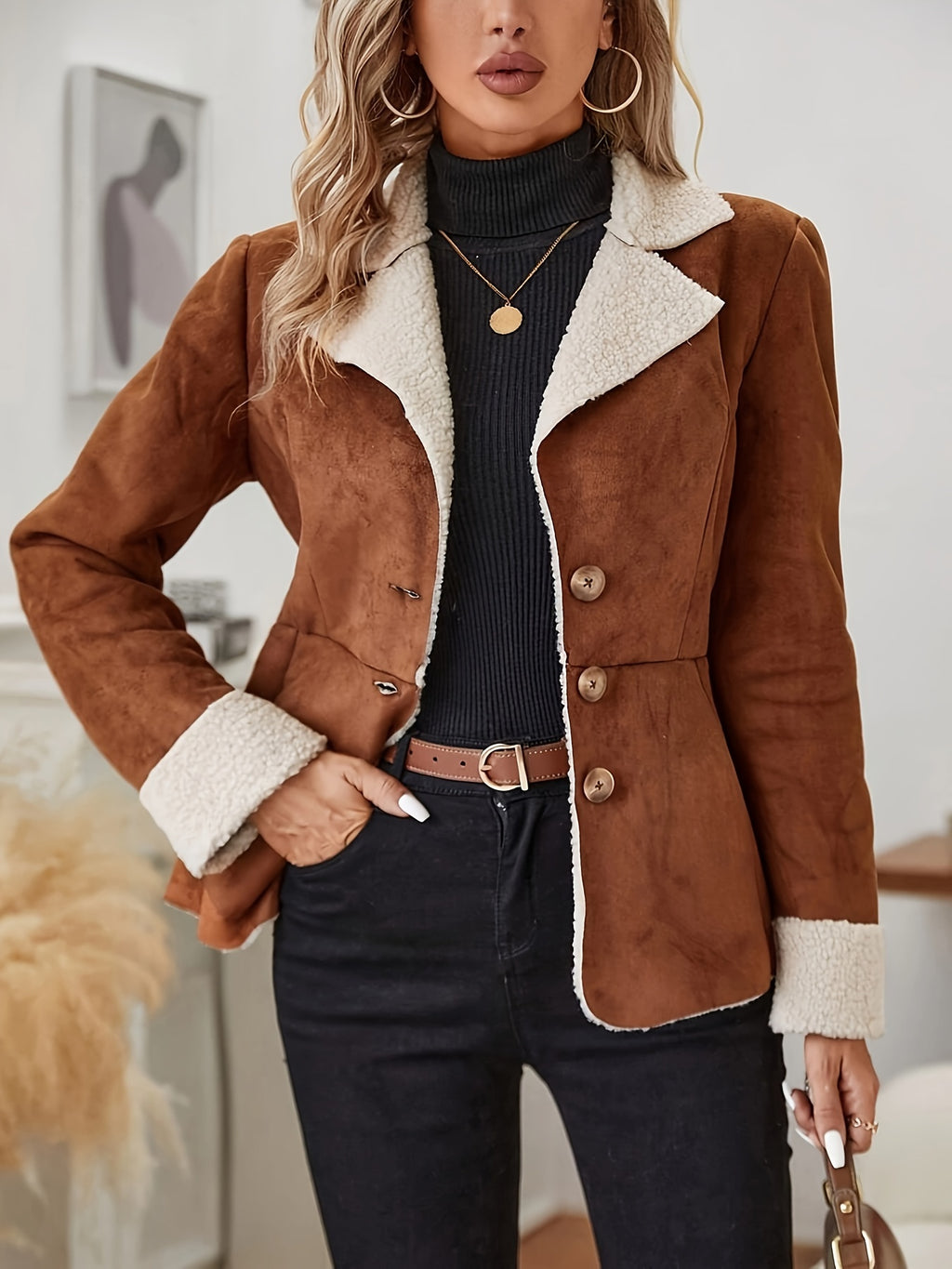 Myrna | Thermische jas met sherpa voering - Casual lange mouw met reverskraag en knoopsluiting voor dames