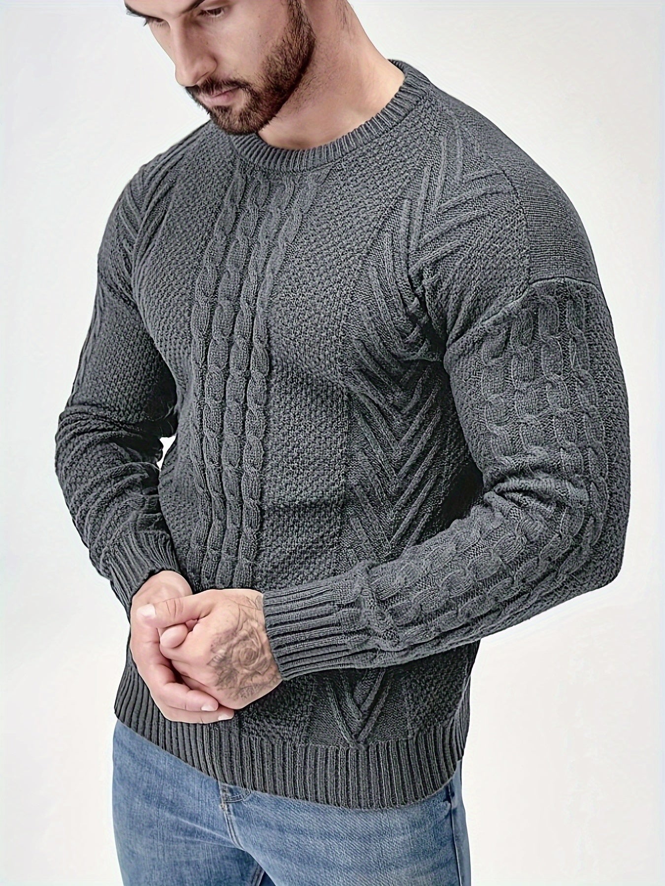 Simon | Pull d'hiver pour homme – Pull chaud et doux à col rond et manches longues, idéal par temps froid.