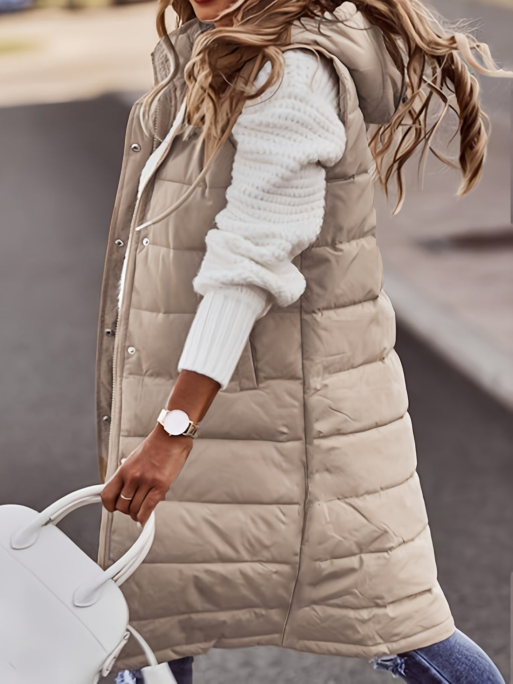 Sheryl | Mouwloze lange jas met knoopsluiting voor dames - Casual bovenkleding voor herfst en winter