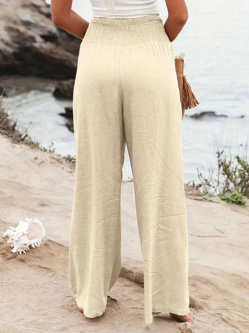 Ciska - Elastische taille broek met wijde pijpen