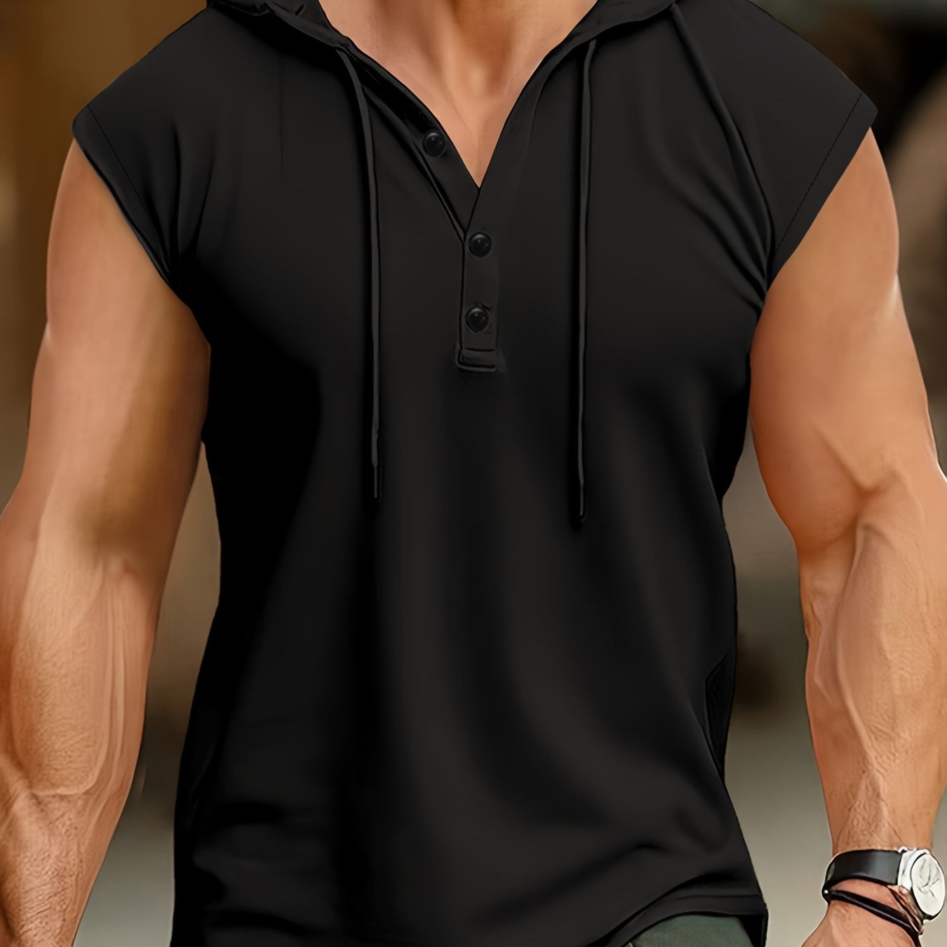 Acton | Heren mouwloze hooded Henley Tank - Ademend sportshirt