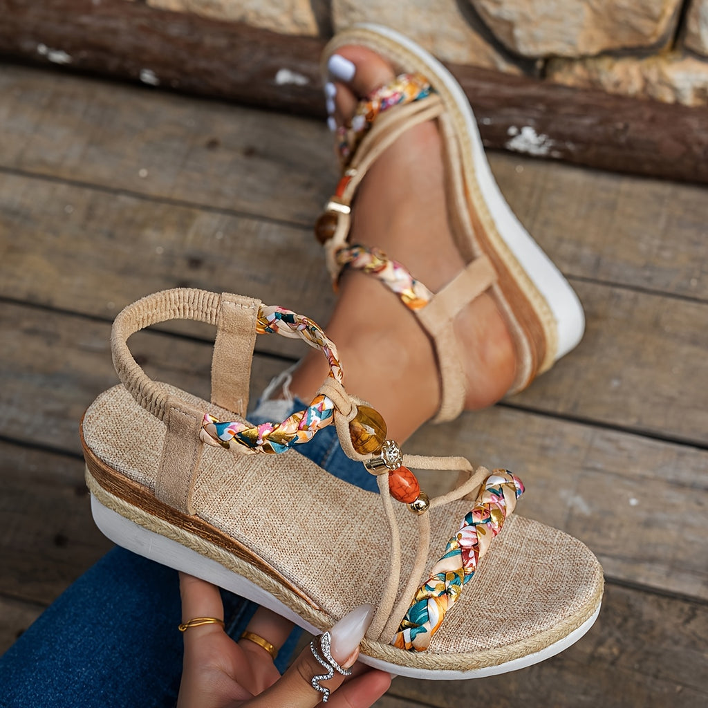 Zafrina | Bohemian Women's Sandals - Hand-Woven Multicolor Elastic Straps