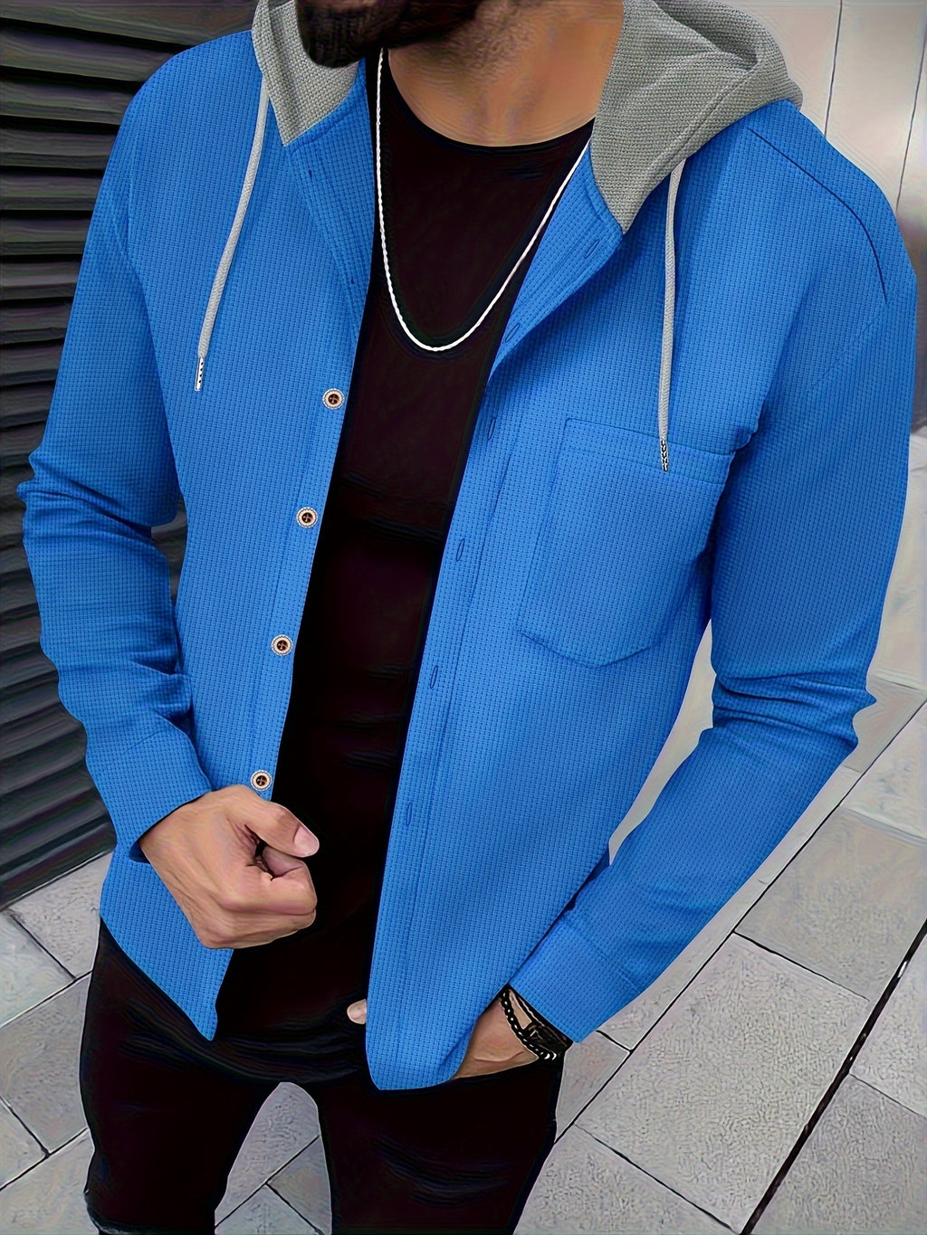 Zenith | Casual herenjas met capuchon - Zacht ademend polyester, knoopsluiting