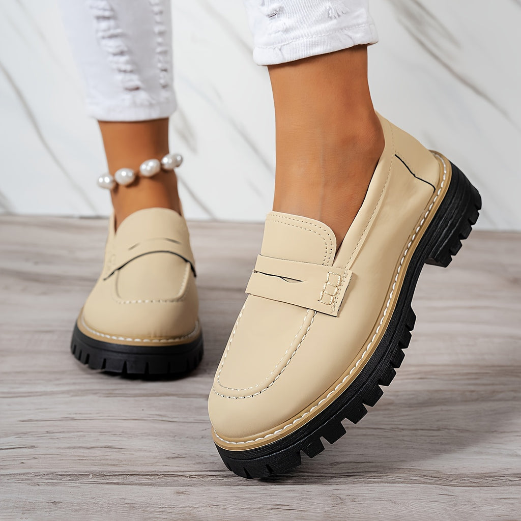 LoaferMax | Dames Retro Chunky Slip-On Loafers - Faux Leather Penny Loafers