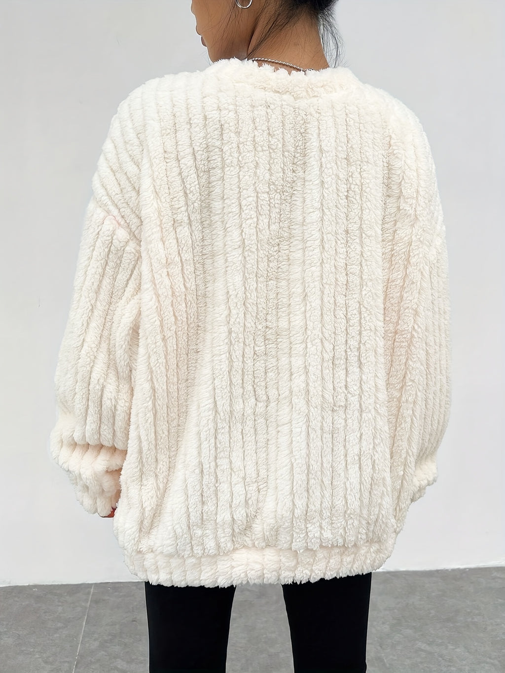 Delyse | Dames Trui met getextureerde teddyprint en ronde hals - Herfst Winter Casual Lange Mouwen