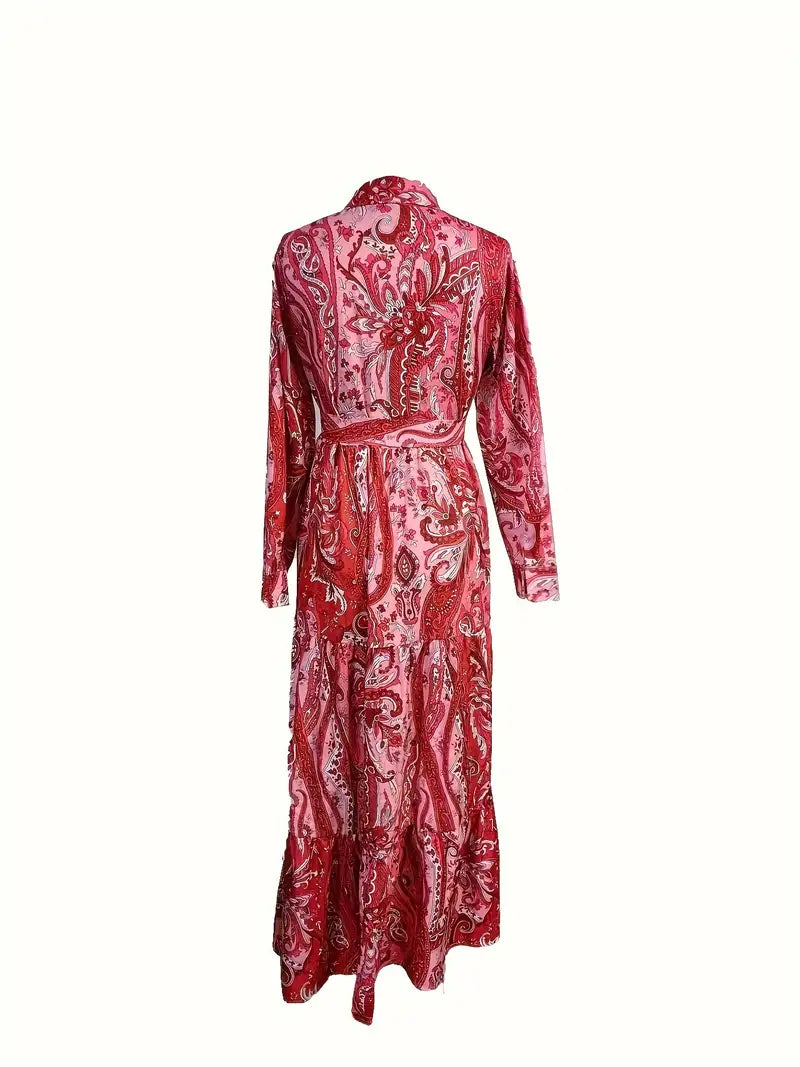 Zofia | Paisley Floral Print Maxi Dress - Long Sleeve Women's Boho Style
