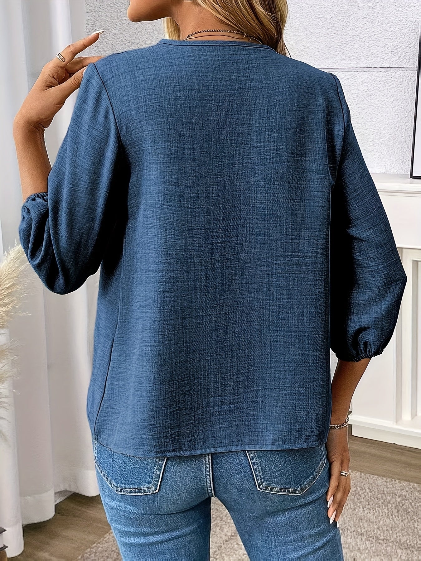 Kairavi | Zipper V-Neck Blouse - 3/4 Sleeves, Casual Top