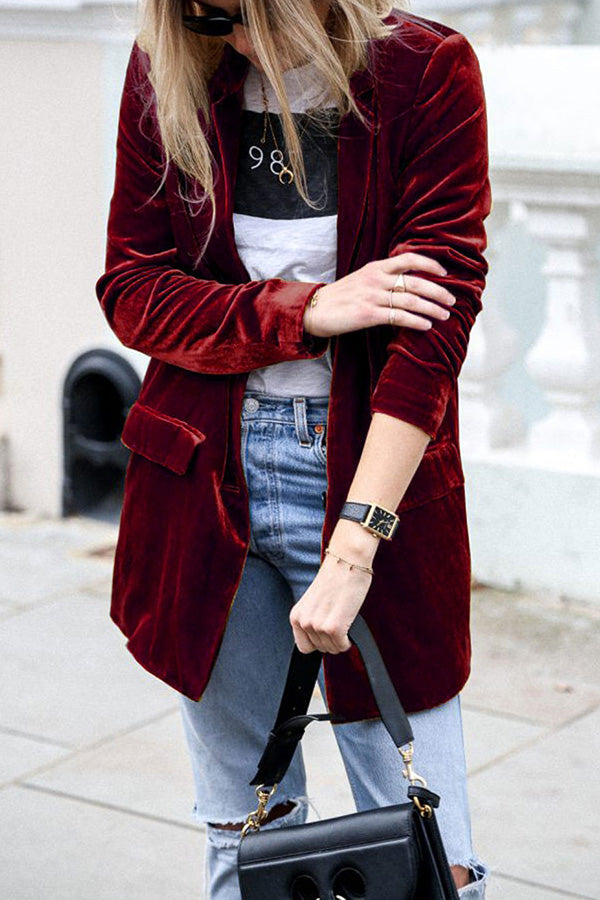 Kenna | Women's Long Velvet Blazer, Stylish Soft Jacket with Fits for Formal and Casual Wear