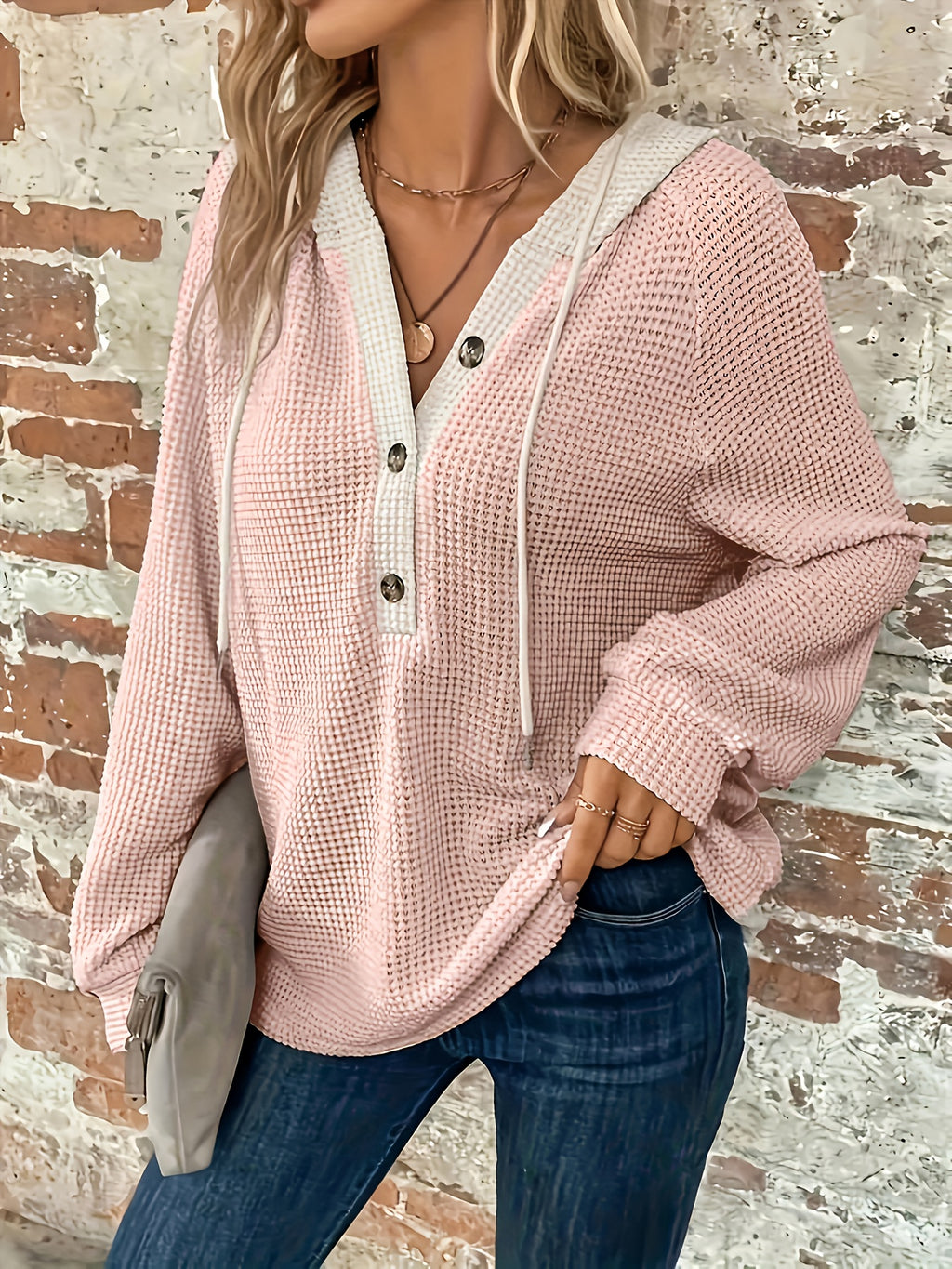 Ulyssia | Oversized Knitted Hoodie with Drawstring - Button Closure, Casual Sweatshirt