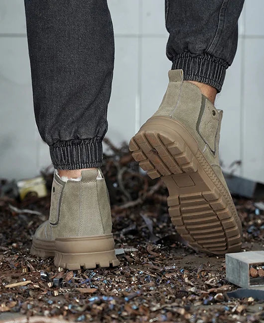 FrostTread | Warme, met pluche gevoerde enkellaarzen voor heren – Comfortabele, antislip leren schoenen