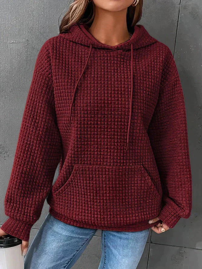Nadia | Women's Waffle Texture Hoodie with Drawstring and Pockets - Cozy Casual Top