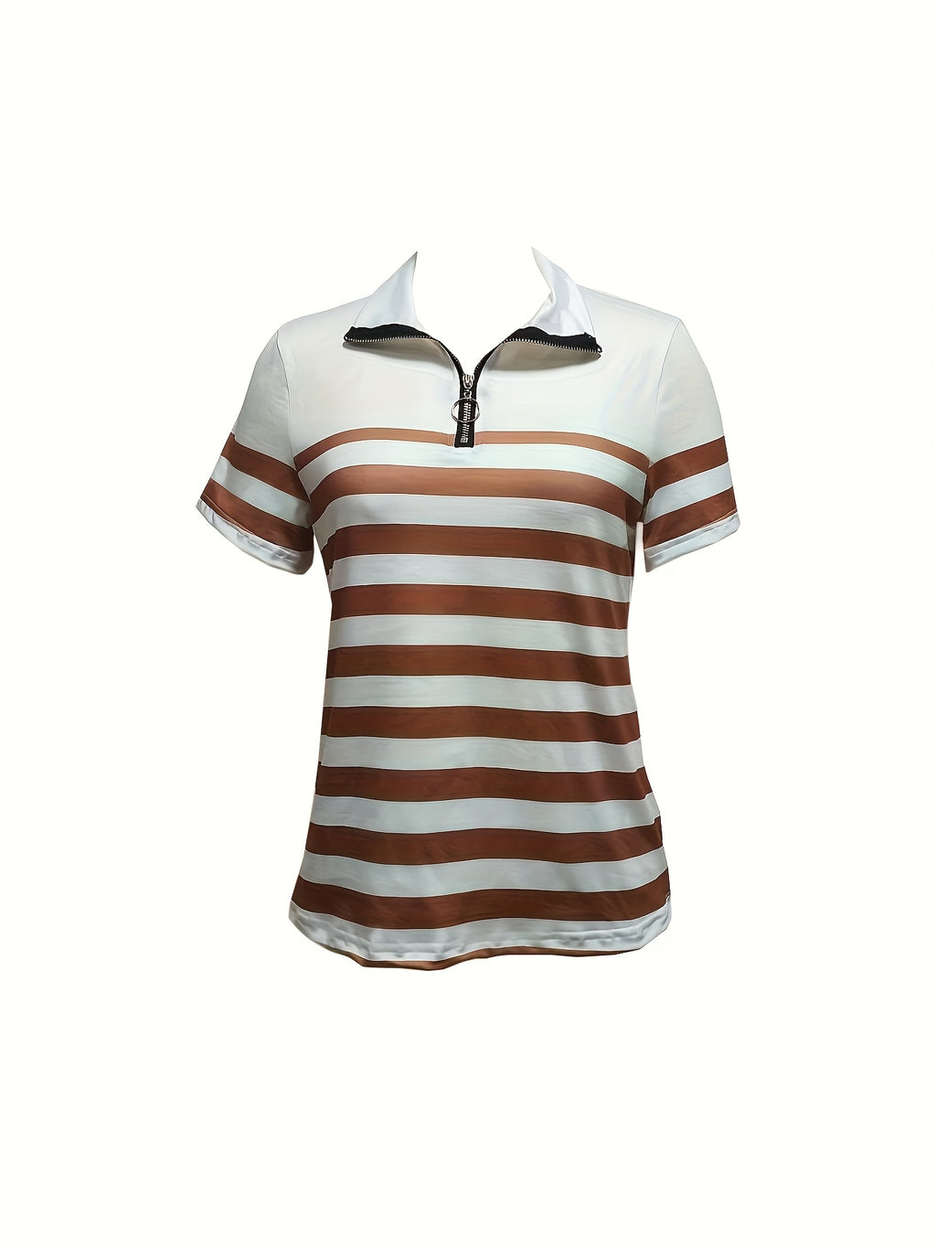 Elanith | Dames Halve Zip Shirt – Korte Mouw, Gestreept, Casual & Sportief Top