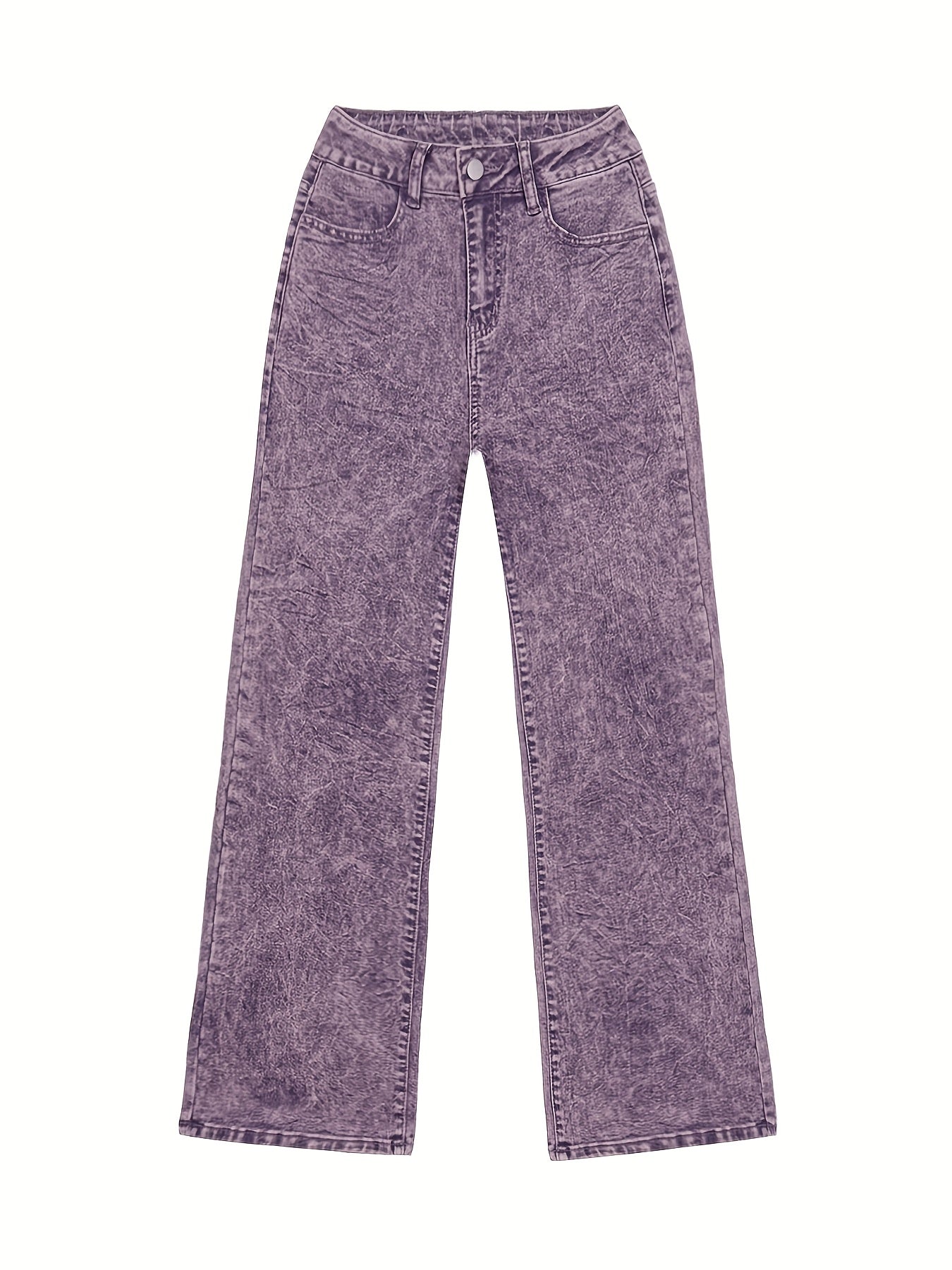 Viridia | Hoge taille stretch jeans voor dames – Losse acid wash rechte en wijde pijpen, buikcontrole, zakken