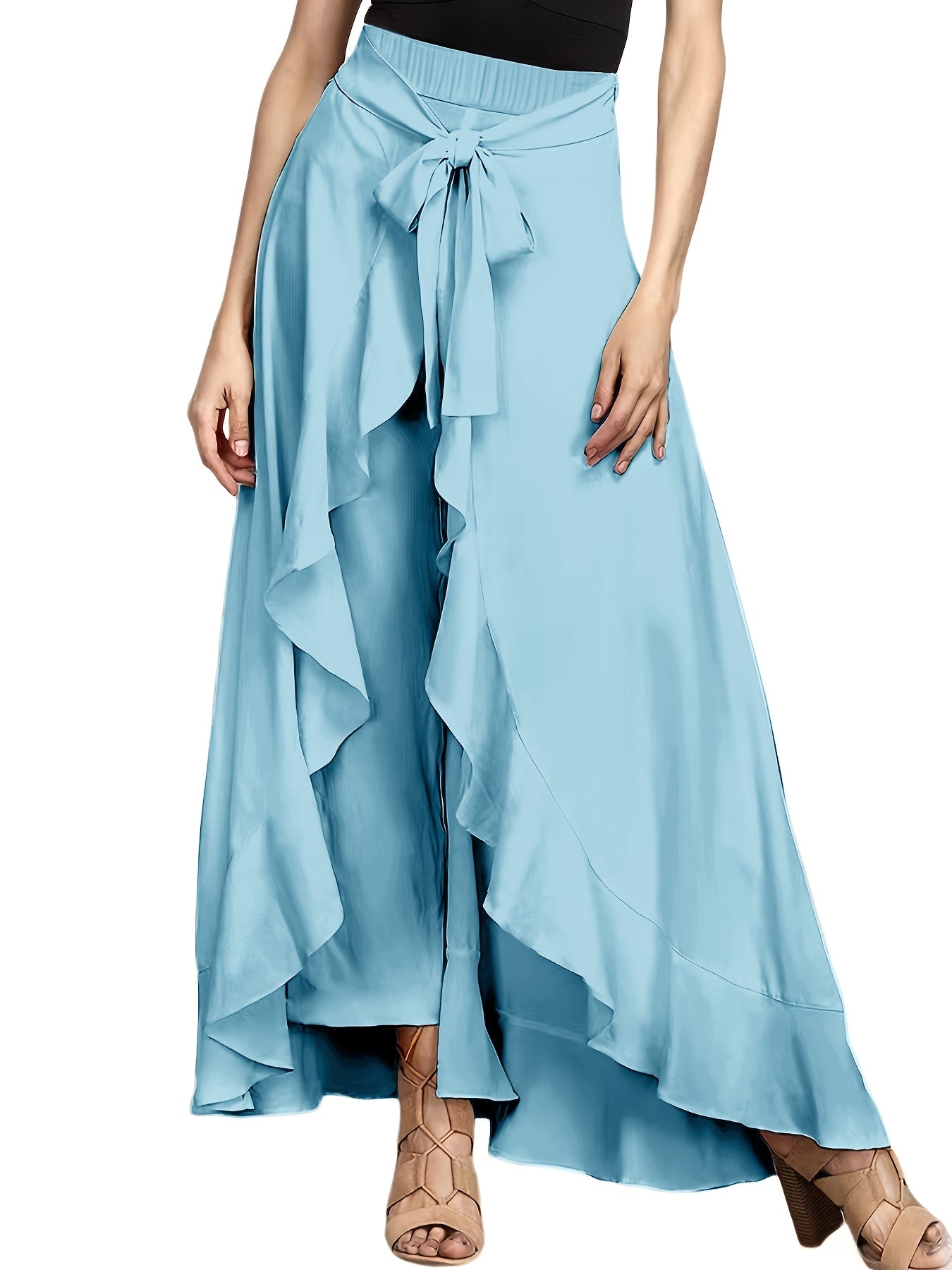 Hynessa | Ruffle women's trousers - wide-leg trousers with high waist and skirt overlay