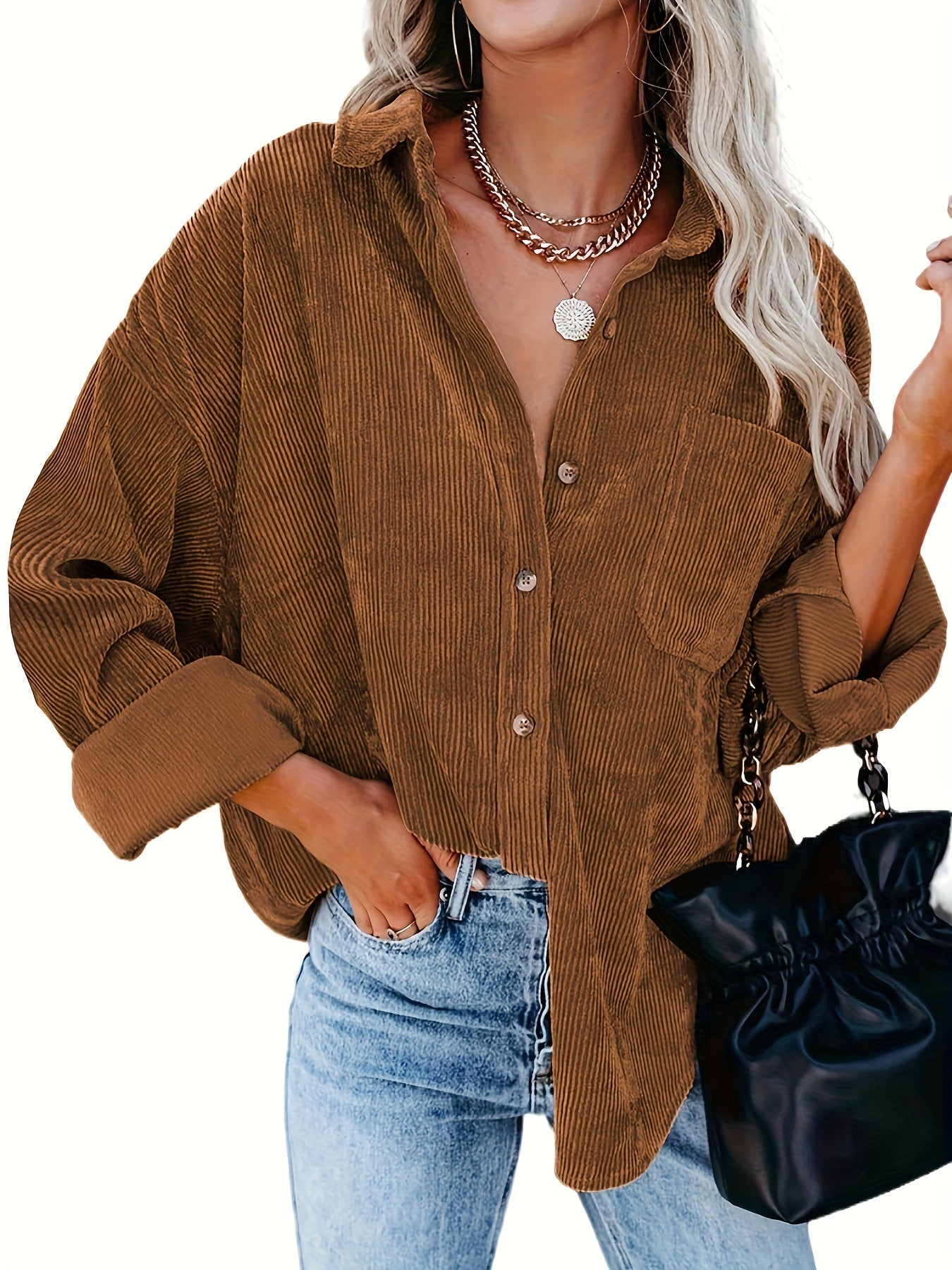 Mabeline | Chemise boutonnée en velours côtelé pour femme - Chemise décontractée à manches longues