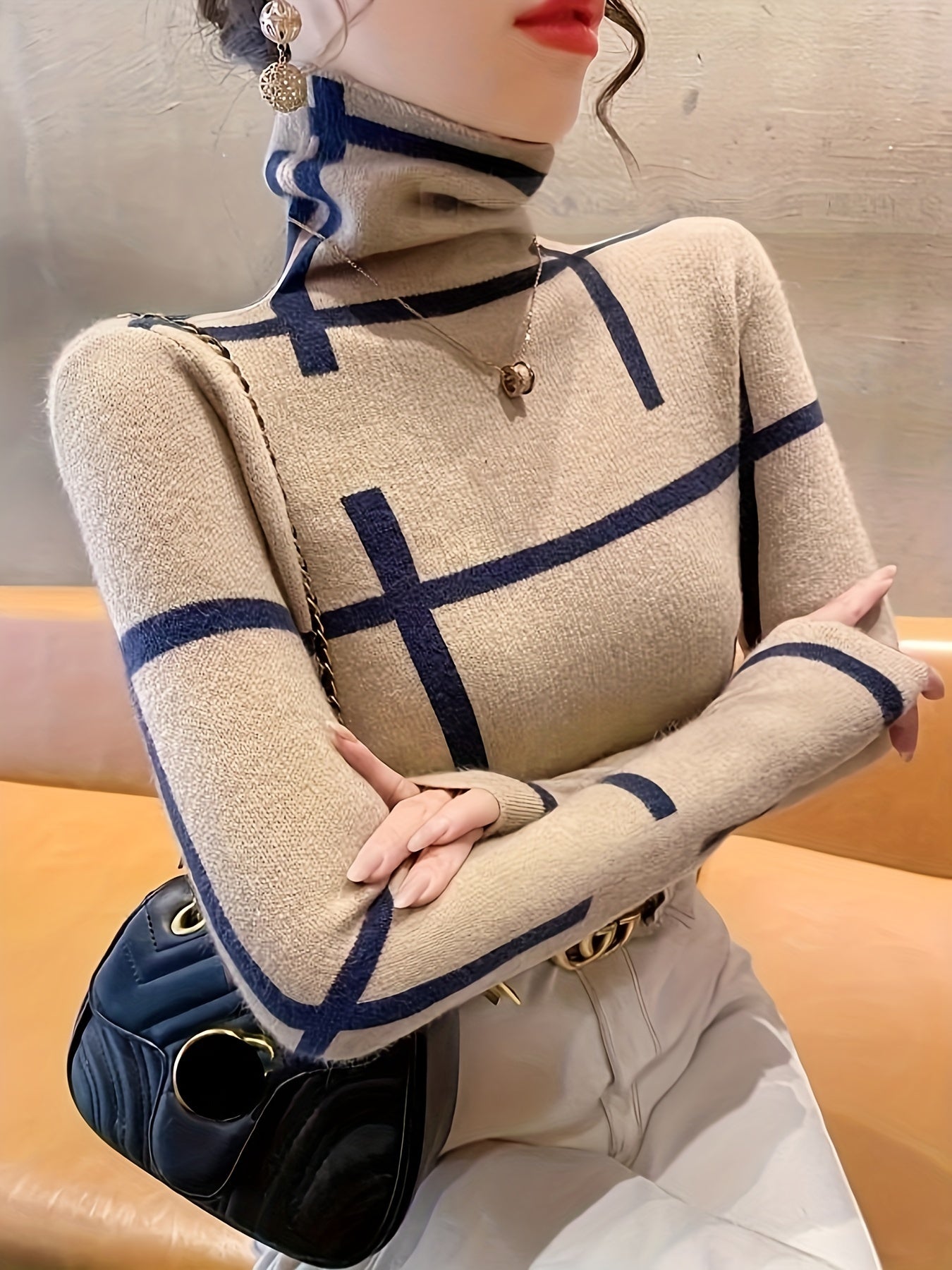 Arista | Vrouwen Slim Fit Coltrui - Lange Mouwen, Lijnenpatroon, Stijlvolle Winter Knitwear
