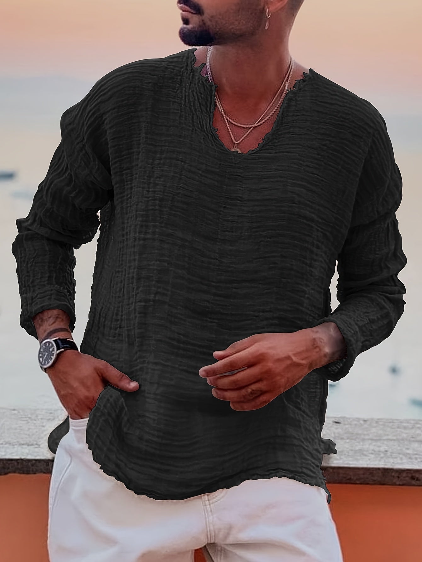 Ziveno | V-hals T-shirt met distressed-look voor heren – Casual zomershirt met halflange mouwen