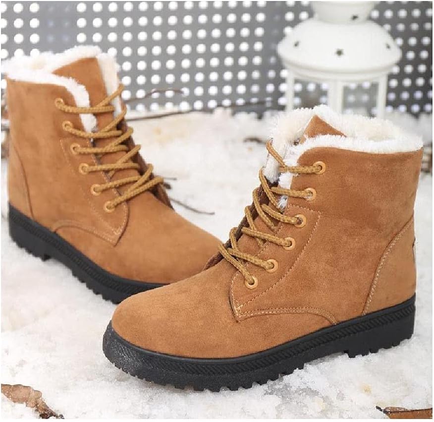 SnowTread | Antislip enkelsneeuwlaarzen met veters en pluche voering voor dames - Waterdichte winterschoenen
