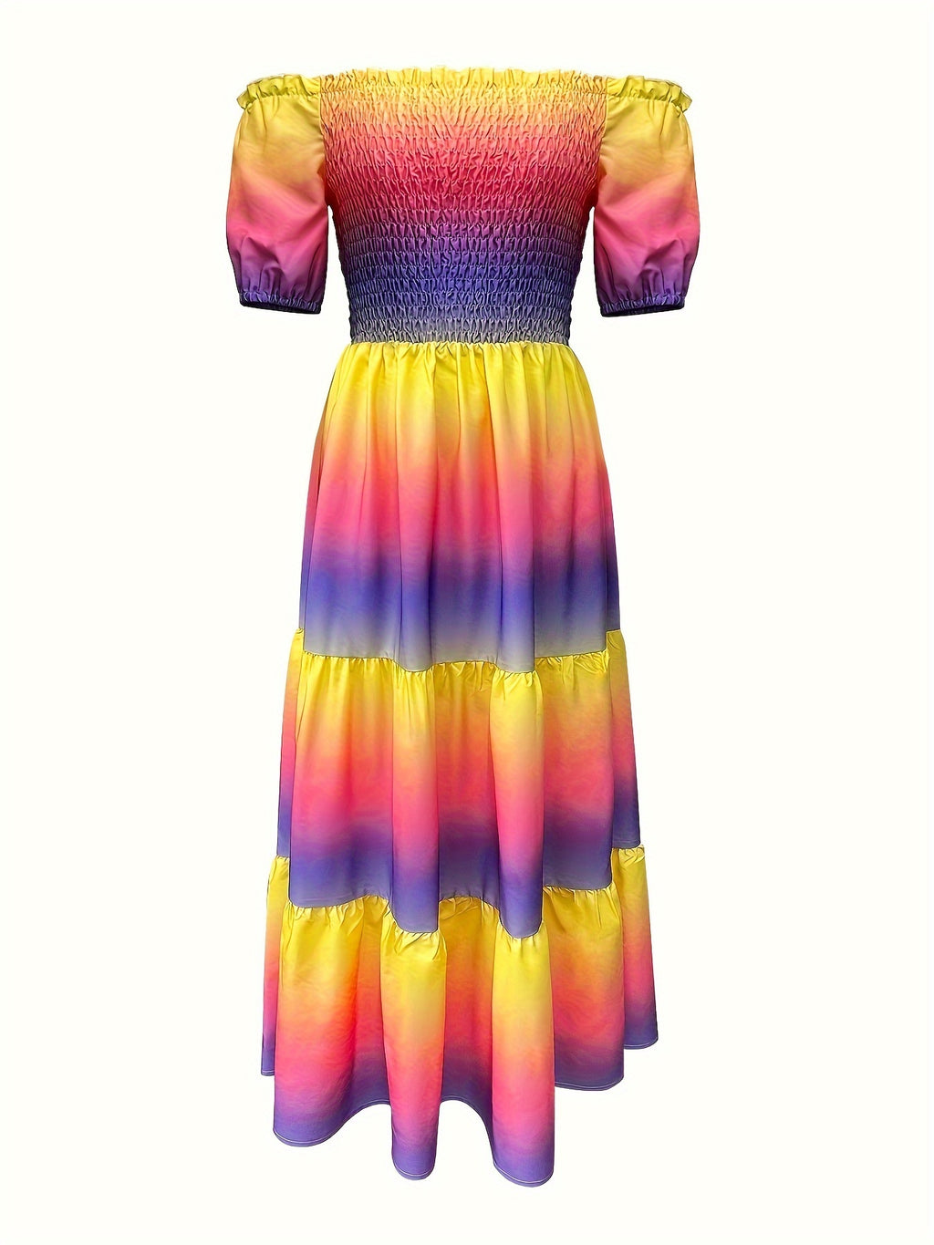 Kasia | Gradient Print Tiered Maxi Dress - Casual Off-Shoulder Party Dress for Women