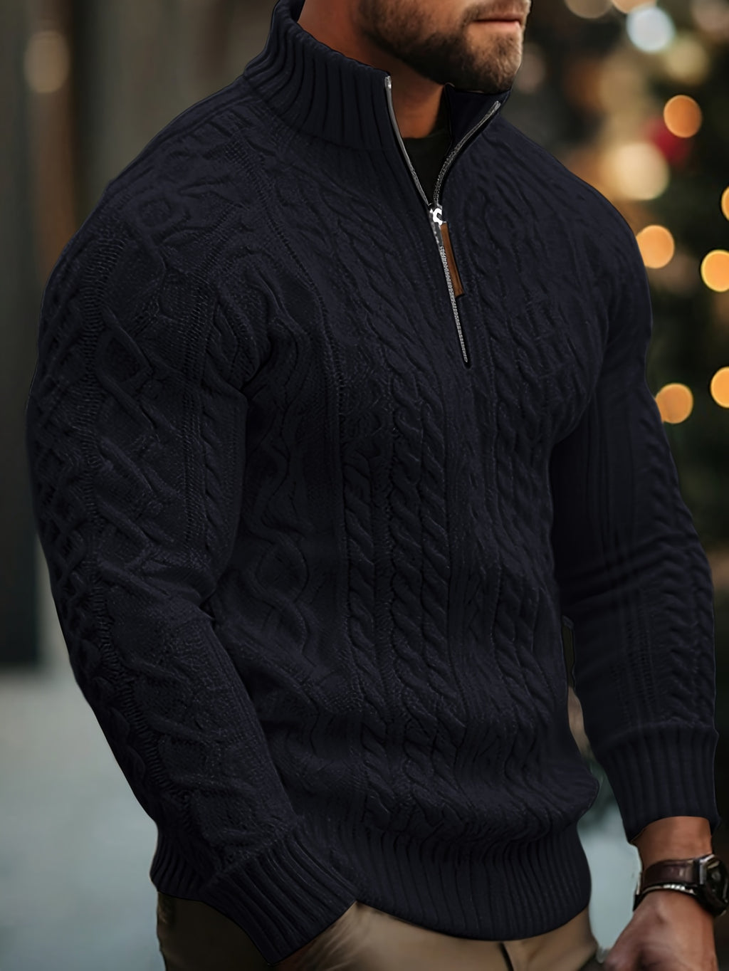 Dagfinn | Heren trui met halve rits en structuur – opstaande kraag, pullover met rits, zacht breisel