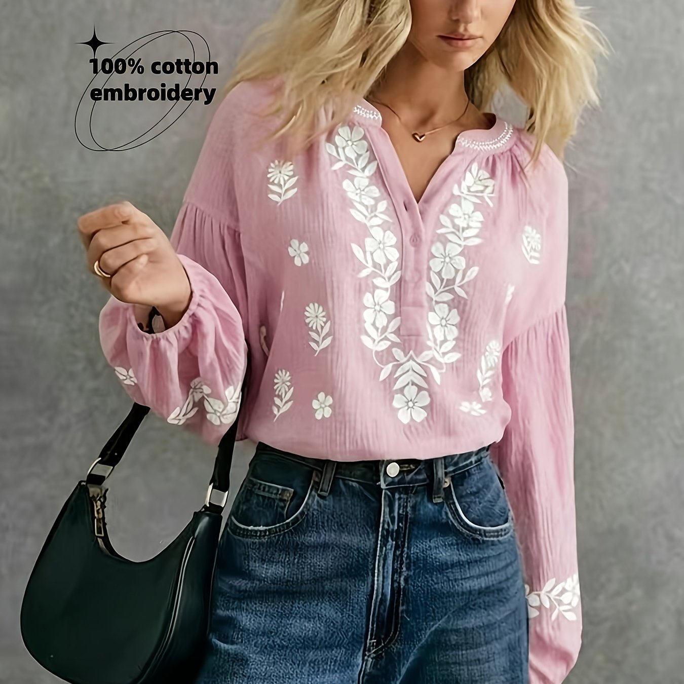Helya | Lichtgewicht geborduurd etnisch dameshemd – casual blouse met lange mouwen