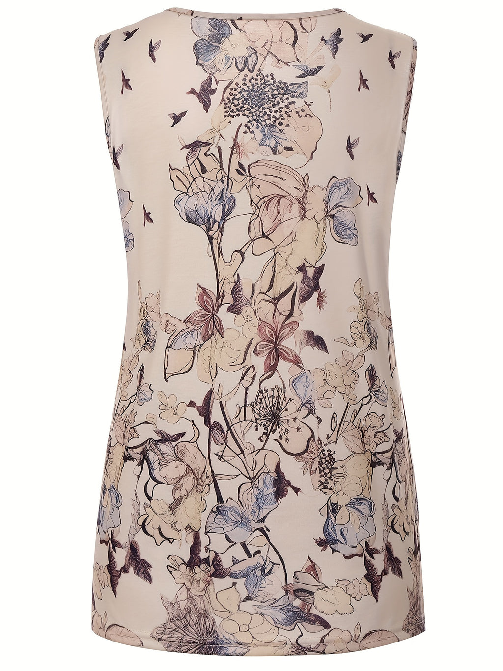 Iravina | Dames-T-shirt met bloemenprint en patchwork van kant, ronde hals, mouwloos