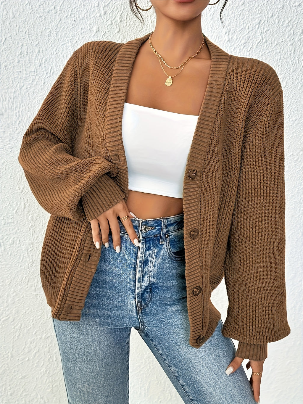 Wysteria | Elegante effen damescardigan met knopen aan de voorkant voor casual lente-outfits