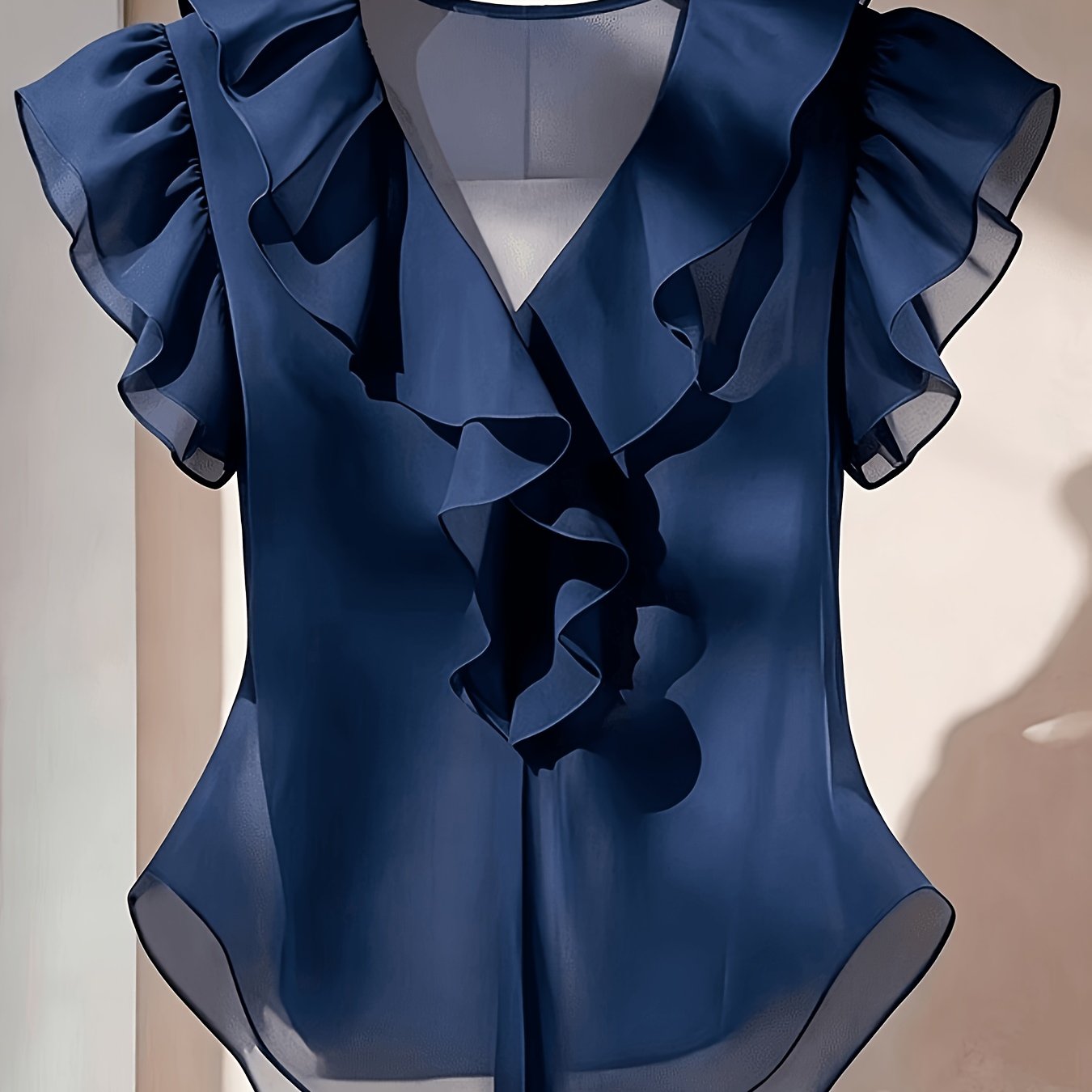 Emia | Dames chiffon blouse met ruches en korte mouwen – Franse stijl top, elegante lichte casual blouse
