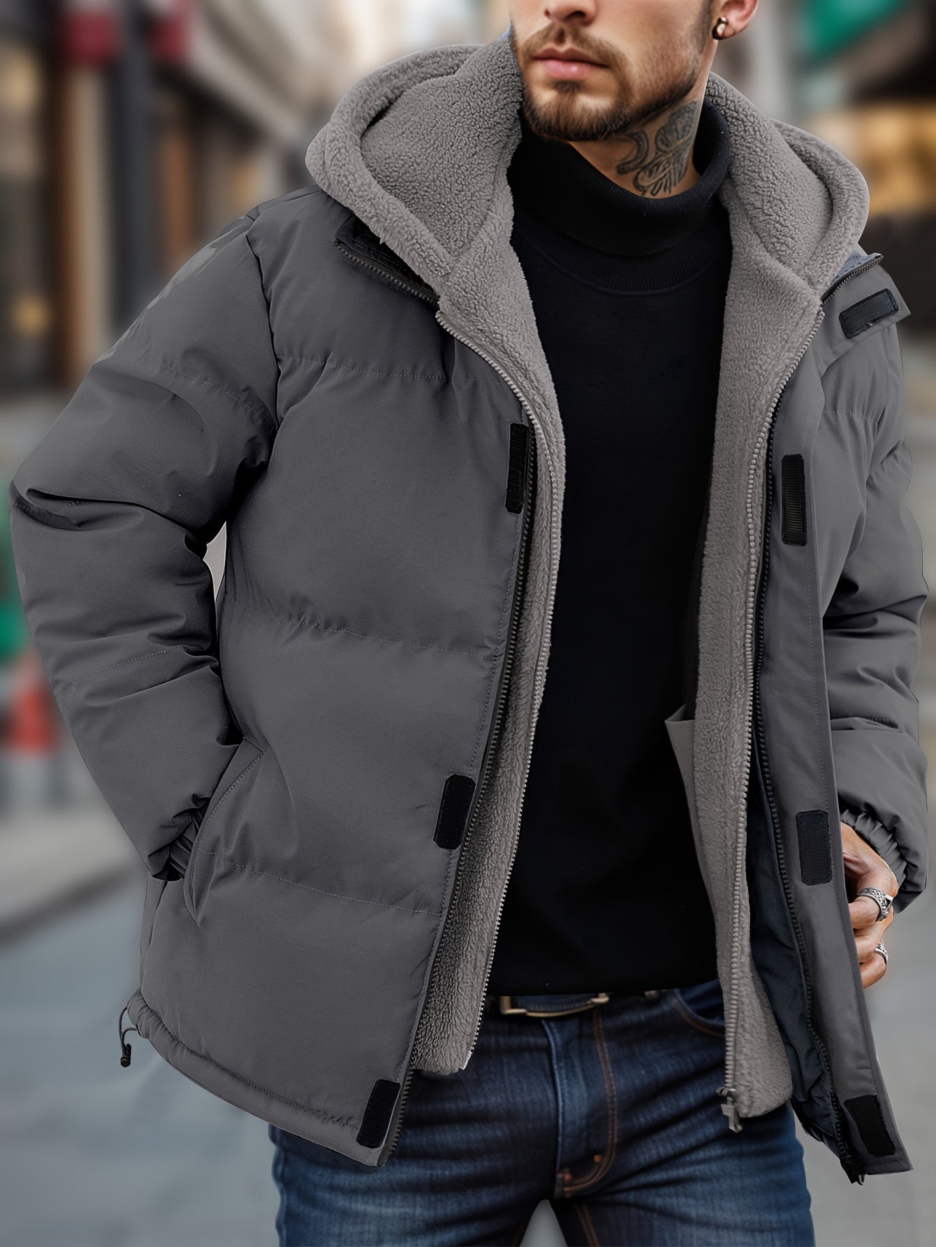 Tafari | Gewatteerde fleece herenjas met capuchon - waterafstotende, warme geïsoleerde jas voor buiten
