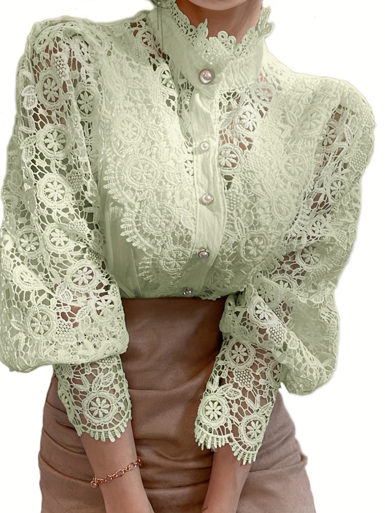 Lalique | Victorian Lace Women's Blouse with Pearl Button and Long Sleeves