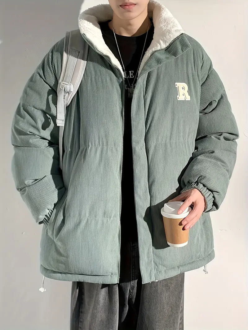 Kyler | Corduroy herenpufferjack met capuchon en pluche voering - warme, stijlvolle winterkleding
