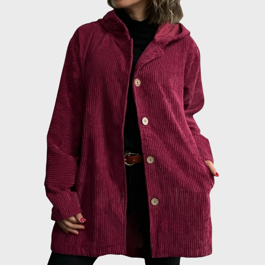 Zavira | Corduroy jas met capuchon voor dames – Comfortabele casual jas met ritssluiting voor herfst en winter