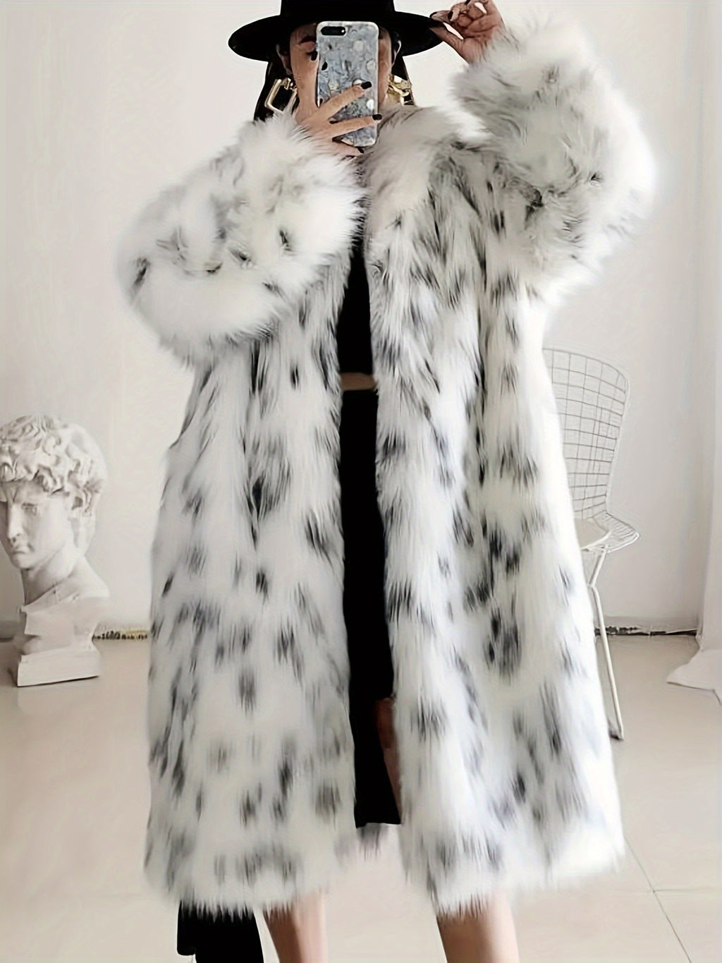 Kassiane | Open Faux Fur Coat met luipaardmotief voor dames