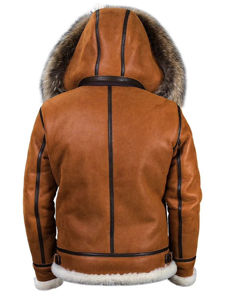 Nash | Heren fleece gevoerde leren winterjas met bont capuchon - warme winterjas, zachte voering, stijlvolle jas voor buiten