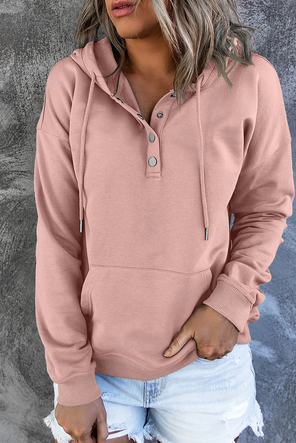 Diletta |  Basic hoodie – Drukknopen aan de voorkant, verstelbaar trekkoord, casual pullover-sweatshirt